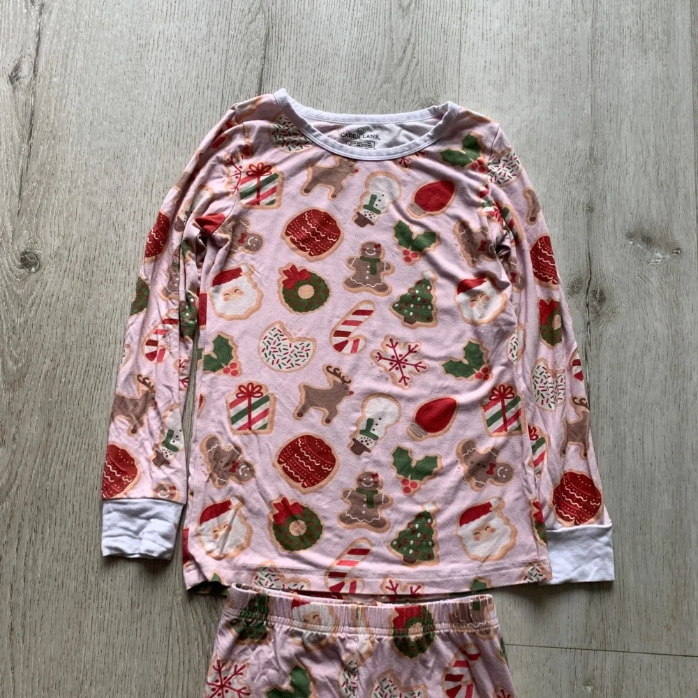 Caden Lane Cookie Cuddles Pink Christmas Bamboo Pajama‎ Set - Girls Size 7/8
